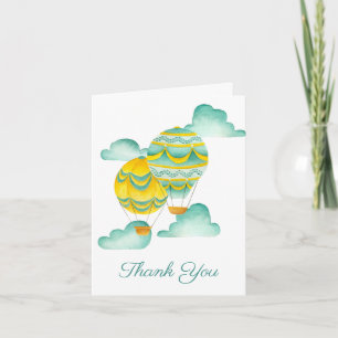 Yellow and Aqua Hot Air Balloons Thank You Card