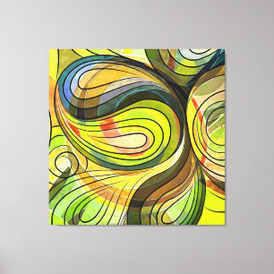 Yellow and Autumn Brown Doodle With Black Lines Canvas Print