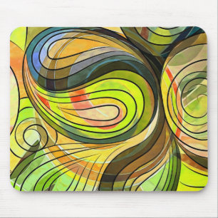 Yellow and Autumn Brown Doodle With Black Lines Mouse Mat