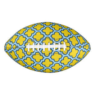 Yellow and Baby Blue Trellis, Lattice, Quatrefoil American Football