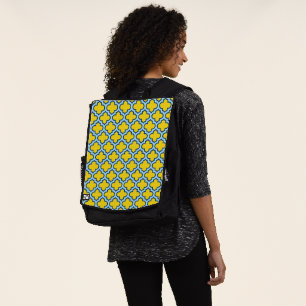 Yellow and Baby Blue Trellis, Lattice, Quatrefoil Backpack