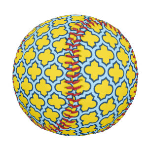 Yellow and Baby Blue Trellis, Lattice, Quatrefoil Baseball