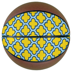 Yellow and Baby Blue Trellis, Lattice, Quatrefoil Basketball