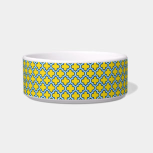 Yellow and Baby Blue Trellis, Lattice, Quatrefoil Bowl