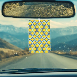 Yellow and Baby Blue Trellis, Lattice, Quatrefoil Car Air Freshener