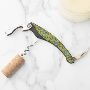 Yellow and Baby Blue Trellis, Lattice, Quatrefoil Corkscrew