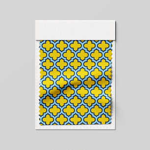 Yellow and Baby Blue Trellis, Lattice, Quatrefoil Fabric