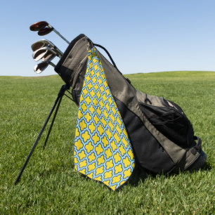 Yellow and Baby Blue Trellis, Lattice, Quatrefoil Golf Towel