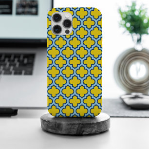 Yellow and Baby Blue Trellis, Lattice, Quatrefoil iPhone 15 Pro Max Case