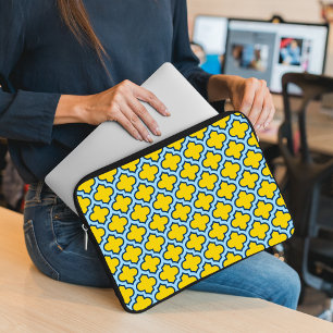 Yellow and Baby Blue Trellis, Lattice, Quatrefoil Laptop Sleeve