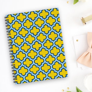 Yellow and Baby Blue Trellis, Lattice, Quatrefoil Planner