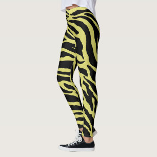 Yellow and Black Animal Print Stripes  Leggings