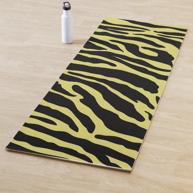Yellow and Black Animal Print Stripes  Yoga Mat (In Situ)