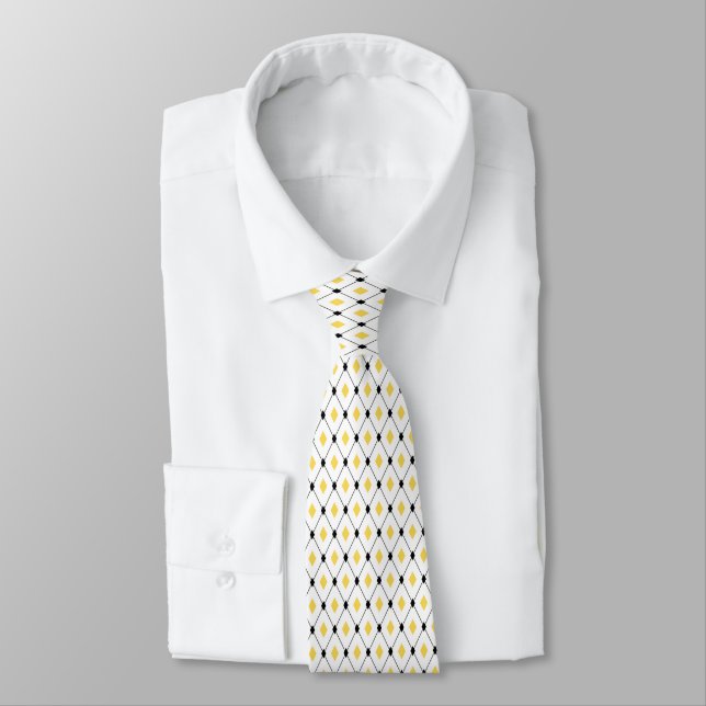 Yellow And Black Argyle Tie (Tied)