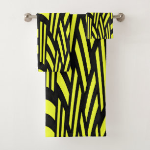 Yellow and Black Art Deco Bath Towel Set