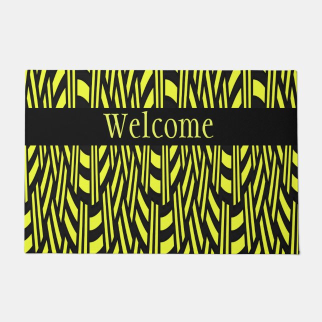 Yellow and Black Art Deco Doormat (Front)