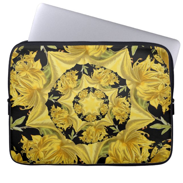 Yellow and black Azalea fractal art Laptop Sleeve (Front)
