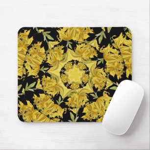 Yellow and black Azalea fractal art Mouse Mat