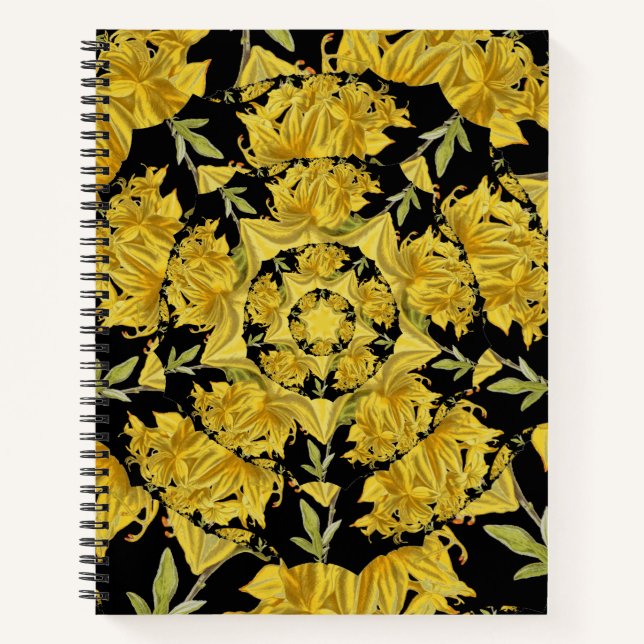 Yellow and black Azalea fractal art Notebook (Front)