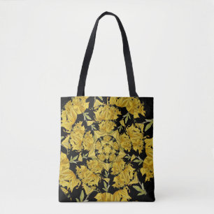 Yellow and black Azalea fractal art Tote Bag