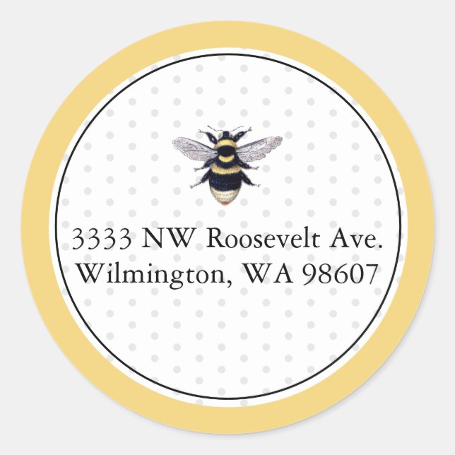 Yellow and Black Bee Return Address Classic Round Sticker (Front)