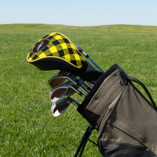 Yellow and Black Buffalo Plaid Name Monogram Golf Head Cover