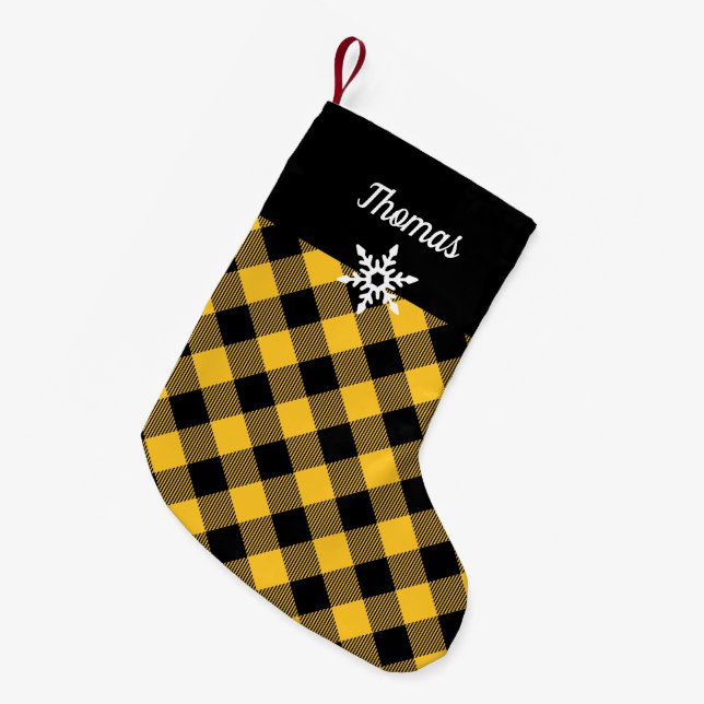 Yellow and Black Buffalo Plaid Small Christmas Stocking (Front (Hanging))