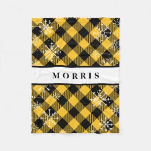 Yellow and Black Buffalo Plaid Snowflakes Fleece Blanket