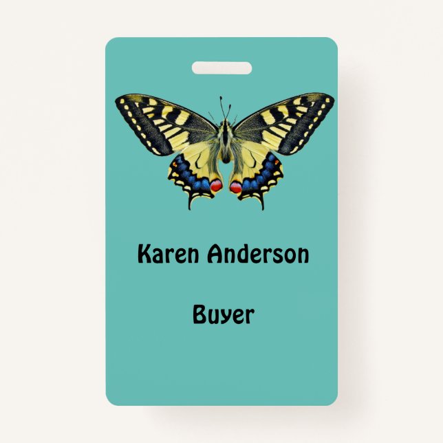 Yellow and black butterfly  ID badge (Front)