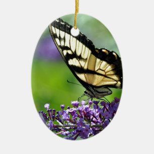 Yellow and Black Butterfly on Lavender Ceramic Tree Decoration