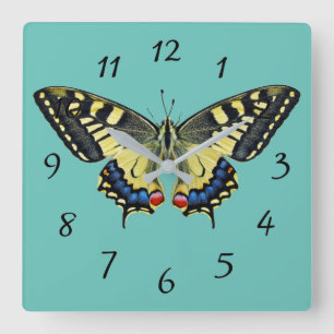 Yellow and black butterfly square wall clock