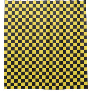 Yellow and black chequerboard pattern shower curtain
