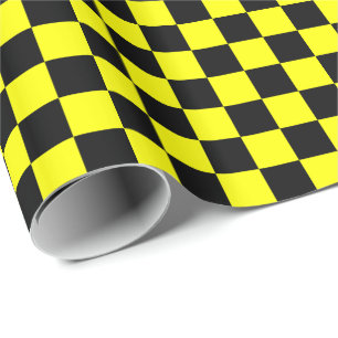 Yellow and Black Chequerboard Squares Wrapping Paper