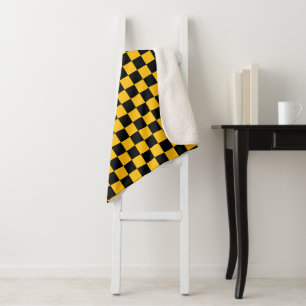 Yellow and Black Chequered Print Sherpa Blanket