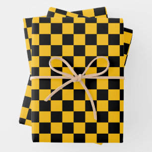 Yellow and Black Chequered Print Wrapping Paper Sheet
