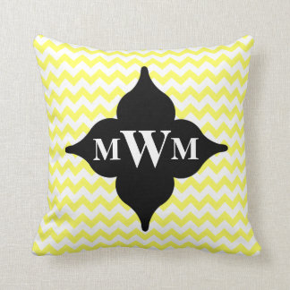 Yellow and black chevron monogram cushion