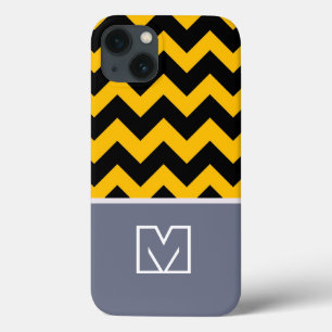 Yellow and Black Chevron Zigzag. Custom Monogram iPhone 13 Case