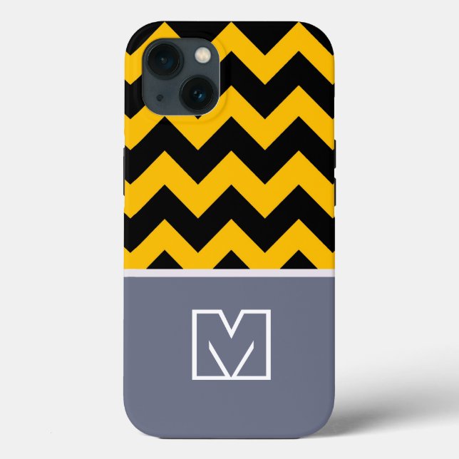 Yellow and Black Chevron Zigzag. Custom Monogram Case-Mate iPhone Case (Back)