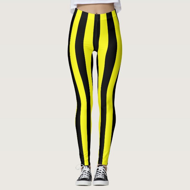 Yellow and Black Coloured striped pattern Leggings (Front)