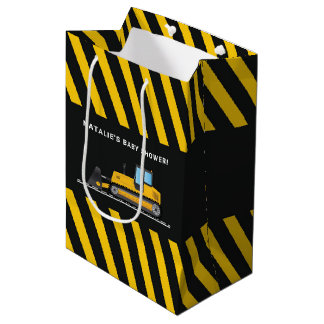 Yellow and Black Construction Baby Shower Favours Medium Gift Bag