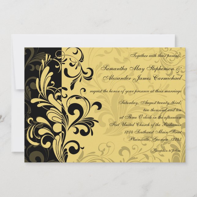 Yellow and Black Contemporary Swirl Invitation (Front)