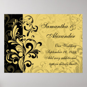 Yellow and Black Contemporary Swirl Poster