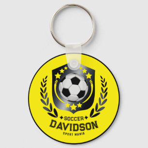Yellow and Black Custom Soccer Name Gift Key Ring