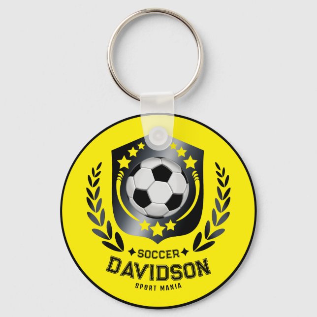 Yellow and Black Custom Soccer Name Gift Key Ring (Front)