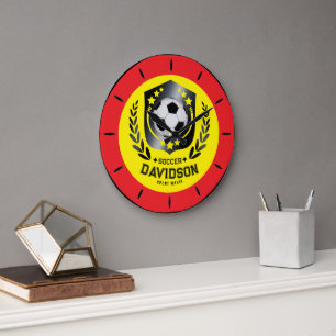 Yellow and Black Custom Soccer Name Gift Large Clock