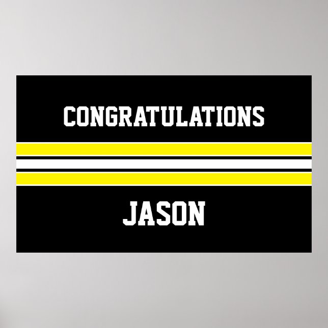 Yellow and Black Custom Sports Graduation Poster (Front)