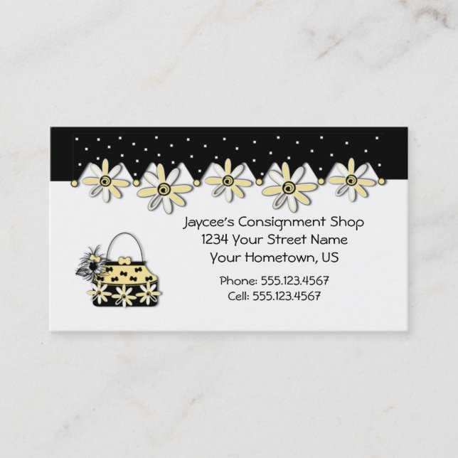 Yellow and Black Daisies Shopping Business Card (Front)