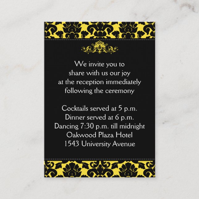 Yellow and Black Damask on Linen Enclosure Card (Front)