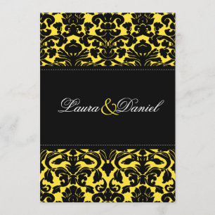Yellow and Black Damask Wedding Invitation