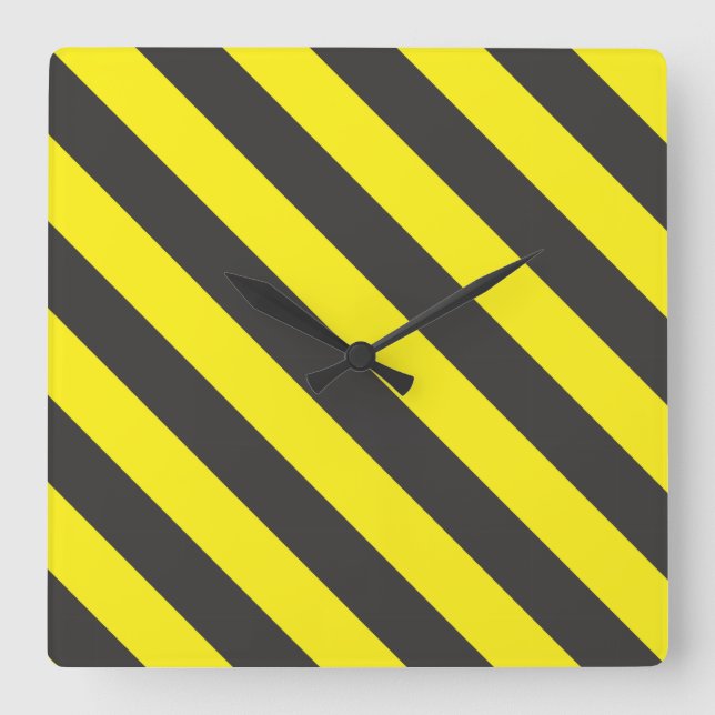 YELLOW AND BLACK DIAGONALS SQUARE WALL CLOCK (Front)